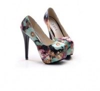 Stylish Women's Super High Heel Pumps With Floral Print Design